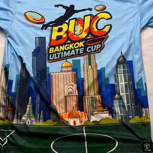 Titan Bangkok Ultimate Cup Frisbee Jersey Mens Medium Blue Skyline Graphic Tee